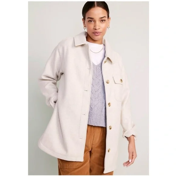 NWOT Old Navy Soft-Brushed Shacket Button-Up Shirt Jacket Oatmeal XL - Picture 1 of 9